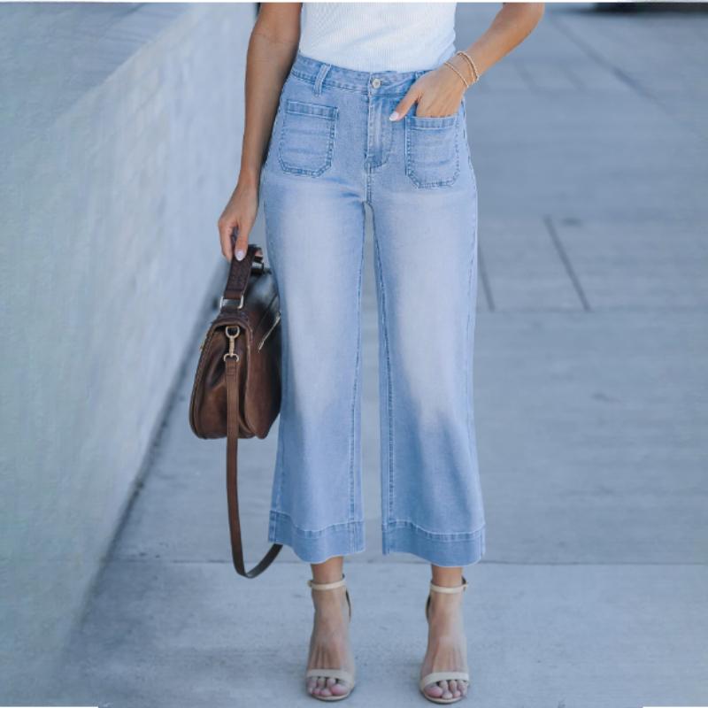 Damskie letnie luźne spodnie proste z szerokimi nogawkami, dżinsy po praniu, spodnie do kostki