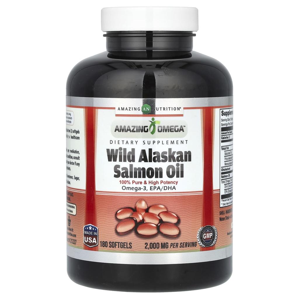 Wild Alaskan Salmon Oil, 180 Softgels (1,000 per Softgel)