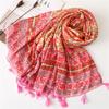 Ethnic Cotton Linen Floral Tassel Shawl: Sun Protection Beach Scarf for Women