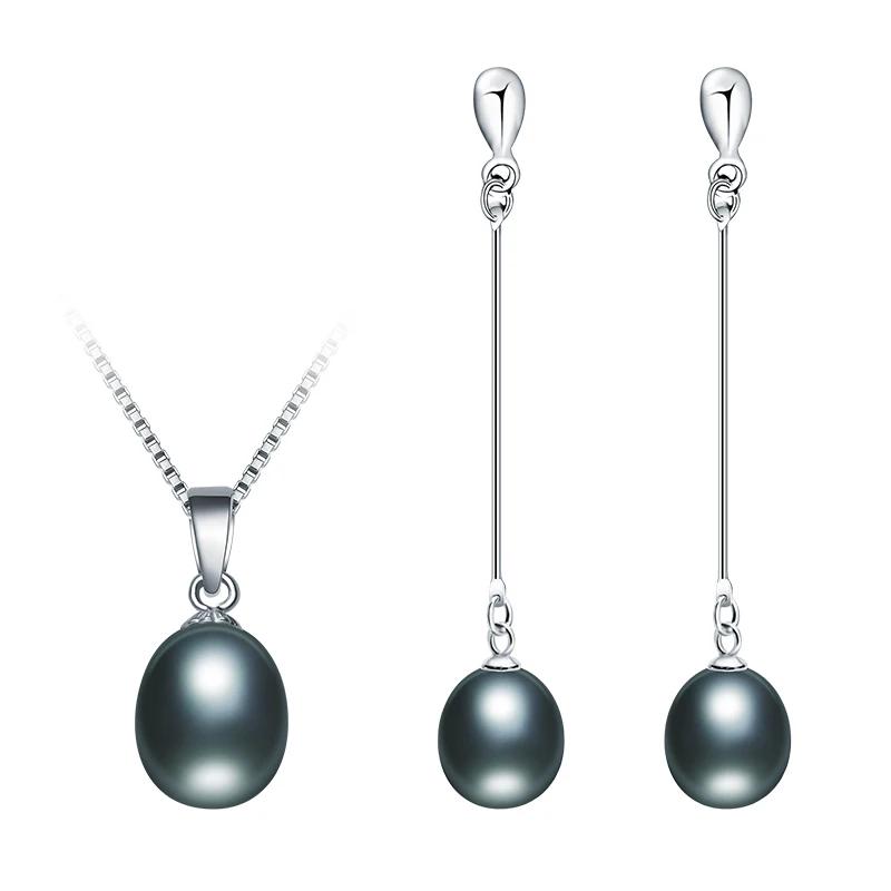 HENGSHENG Black Pearl Set 4 Colors Real Freshwater Pearl Jewelry Set For Women,Pendant Earrings With 925 Silver Jewelry