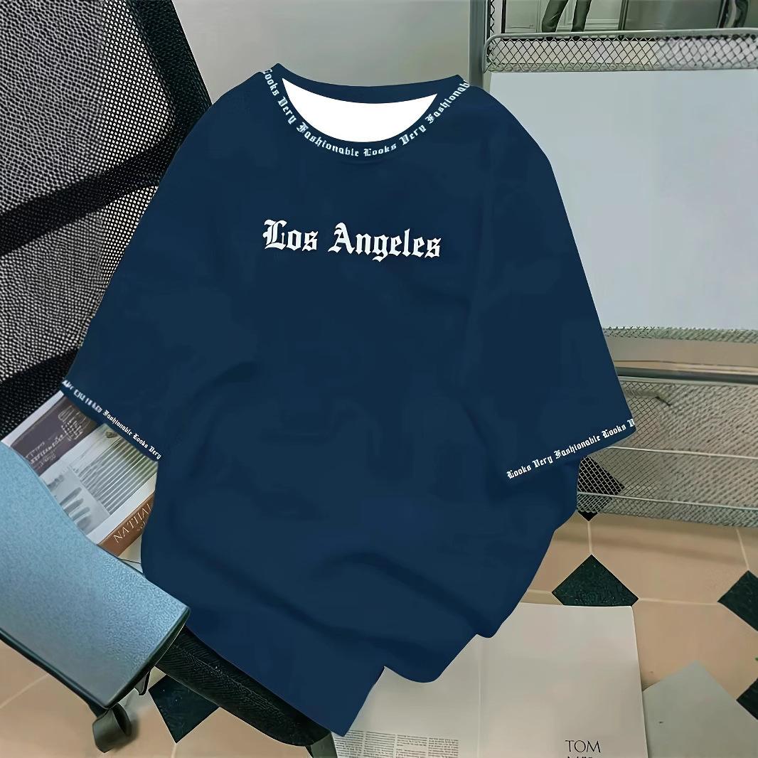 

Летняя мужская модная повседневная свободная удобная мужская футболка с круглым вырезом и короткими рукавами с буквенным принтом XXL