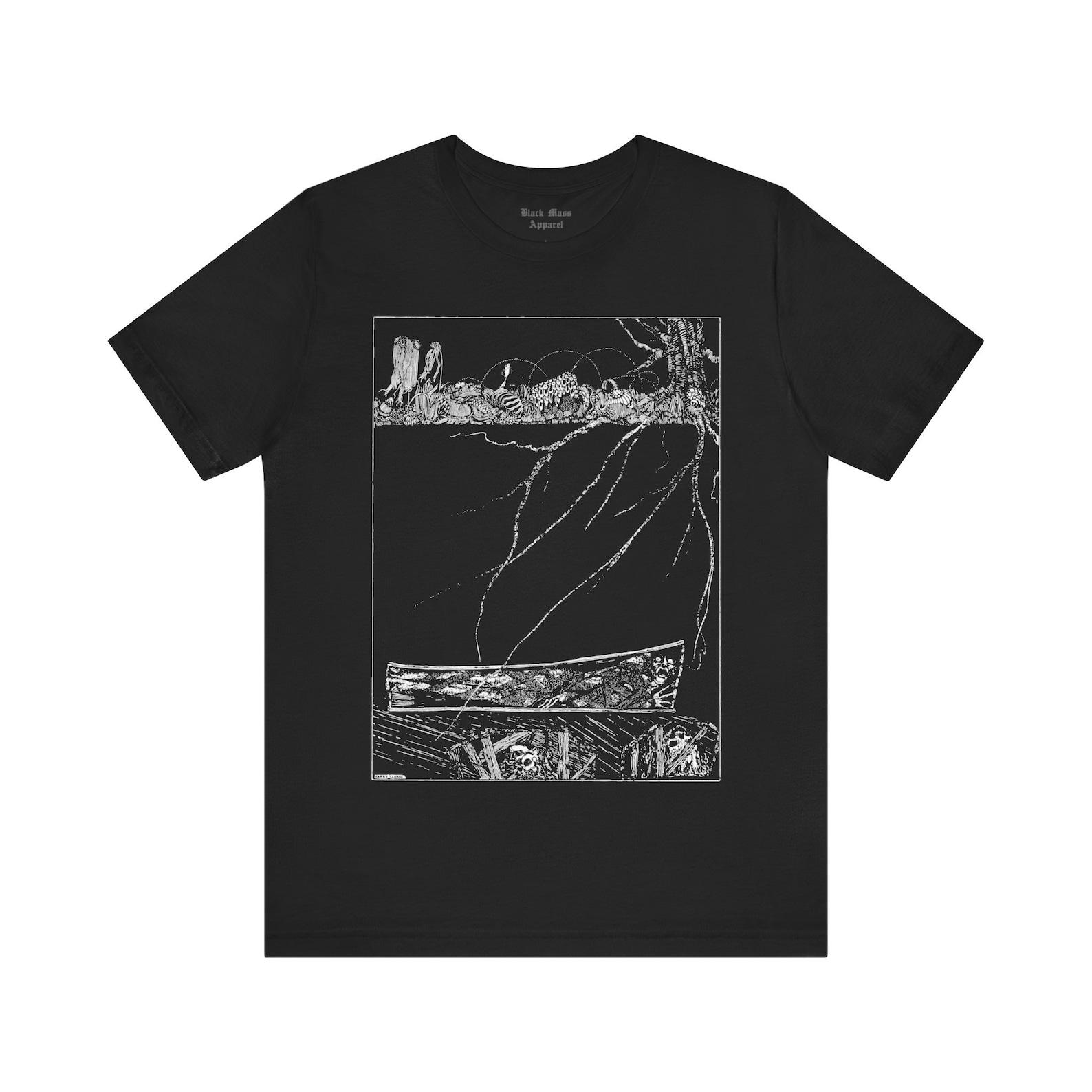 The Nameless Grave, Harry Clarke Art, Edgar Allan Poe Shirt, Horror T-Shirt, Gothic Literature, Bookworm, Creepy Unisex Short Sleeve Tee 4XL