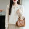 100% Wool Women's Hand-Crocheted Round Neck Cardigan - Nine Roses Sweater Coat for Autumn/Winter