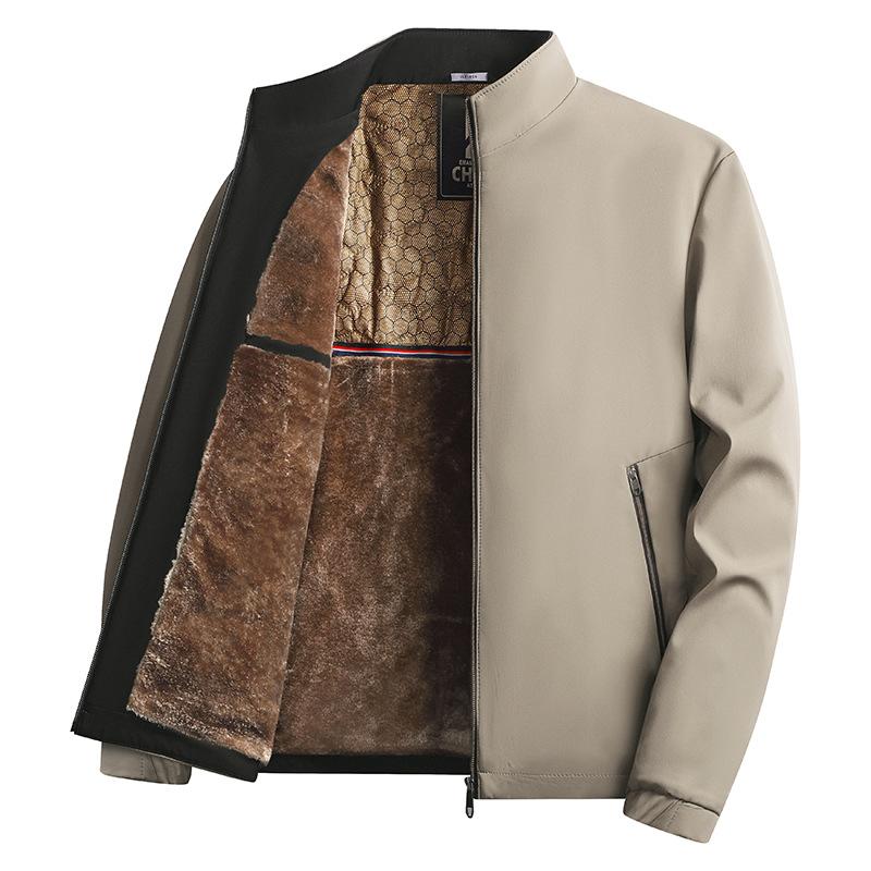 Men's Winter Plus Velvet Thickened Business Casual Stand Collar Jacket for Young Versatile Coat Dad Outfit