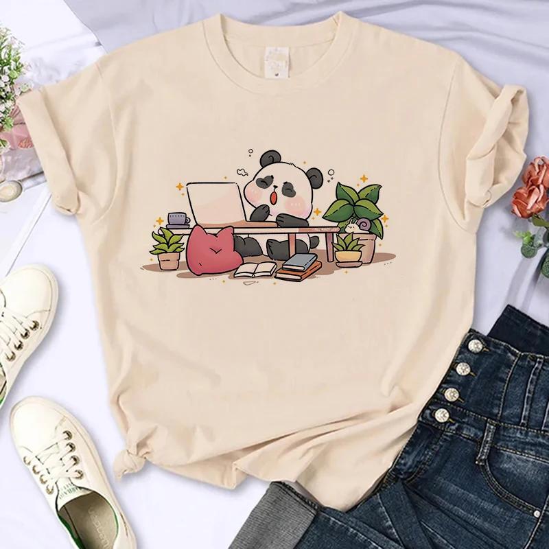 Funny Cute Panda Printed T Shirt for Women Summer Short Sleeve Cartoon Casual Creative T-shirt Vintage Round Neck Clothes