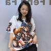 Plus Size Cartoon Pattern Beading Short Sleeve Tees for Women Summer Clothing Thin Casual Loose O Neck T Shirt Diamonds Knitwear