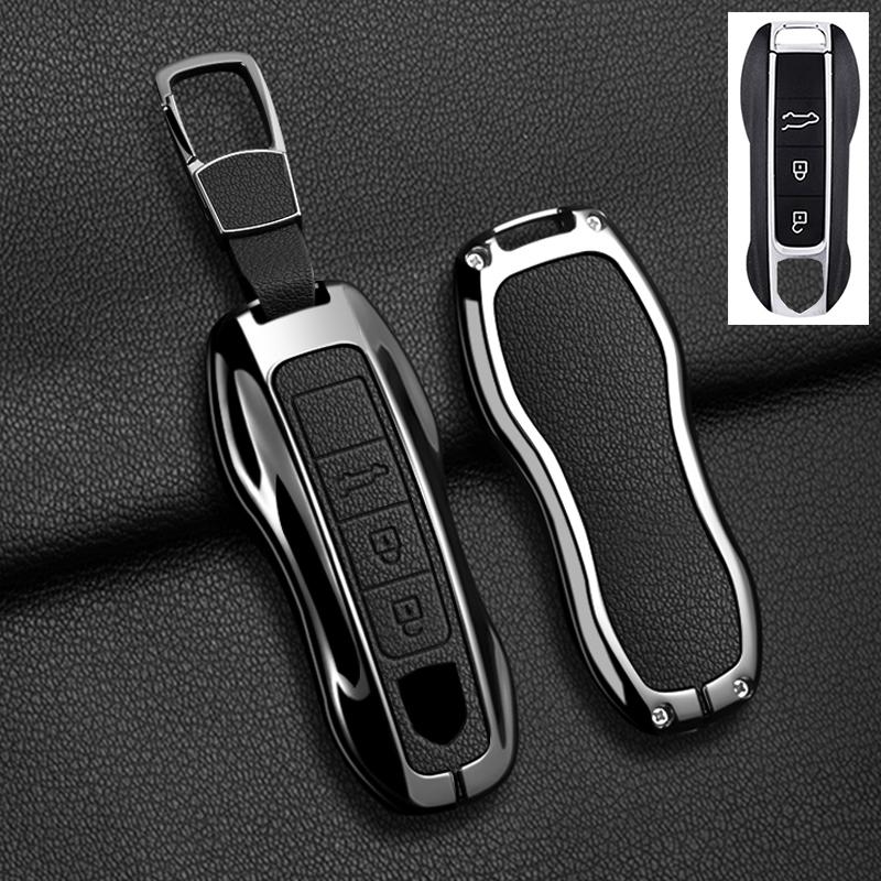 AABKR1 Zinc Alloy Leather Car Key Case for Porsche Cayenne 718 MACAN Panamera 911 Macan Boxster Cayman Cayenne Macan Keychain Key Case