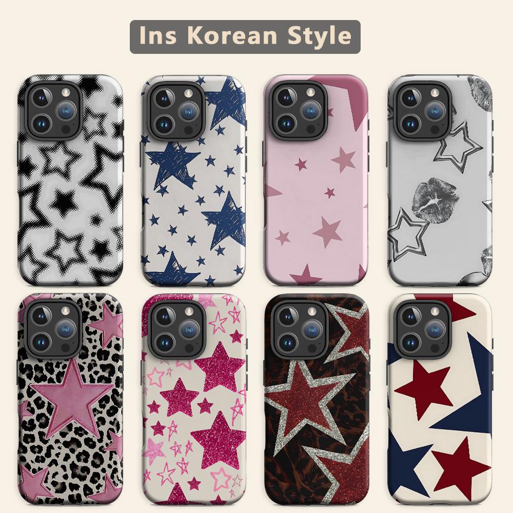 Clmj Y2k Stars Phone Case for iPhone 17 16e 16 15 14 13 12 11 X XS XR XSMAX 7 8 Air Pro Max Plus Luxury Double-layer Back Cover