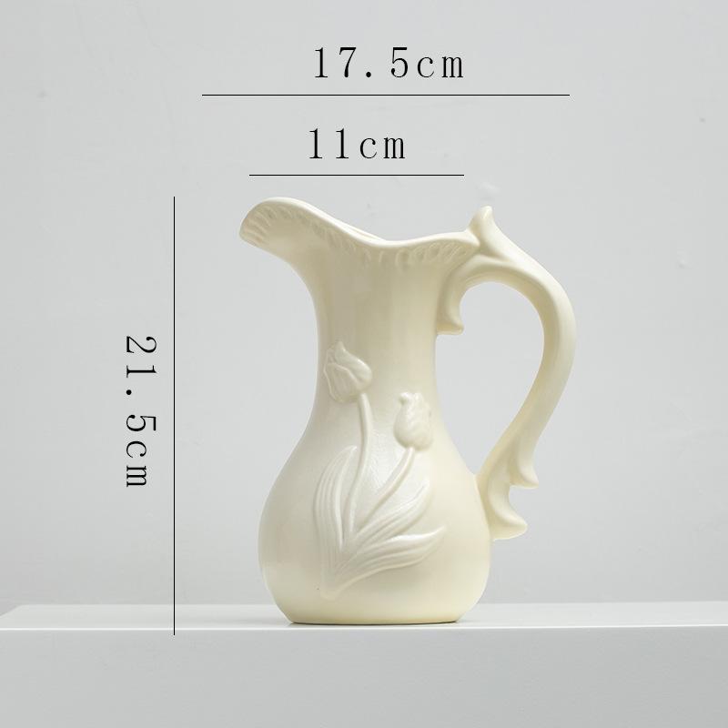 Ceramic Vase Retro Porcelain Teapot Relief Tulip Flower Vase Flower Arrangement Accessories Flowerpot Home Decoration