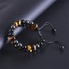 Mens Adjustable Double Layer Natural Tigers Eye Bracelet With Black Agate Hematite Beads 8mm