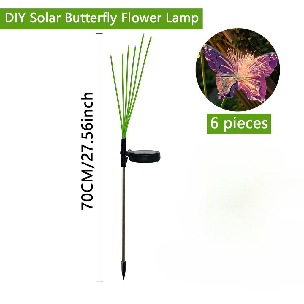 2PCs Colorful Multi-Head Solar Butterfly Stake Lights 2 Modes Waterproof Outdoor Garden Pathway Landscape Decor Lamp