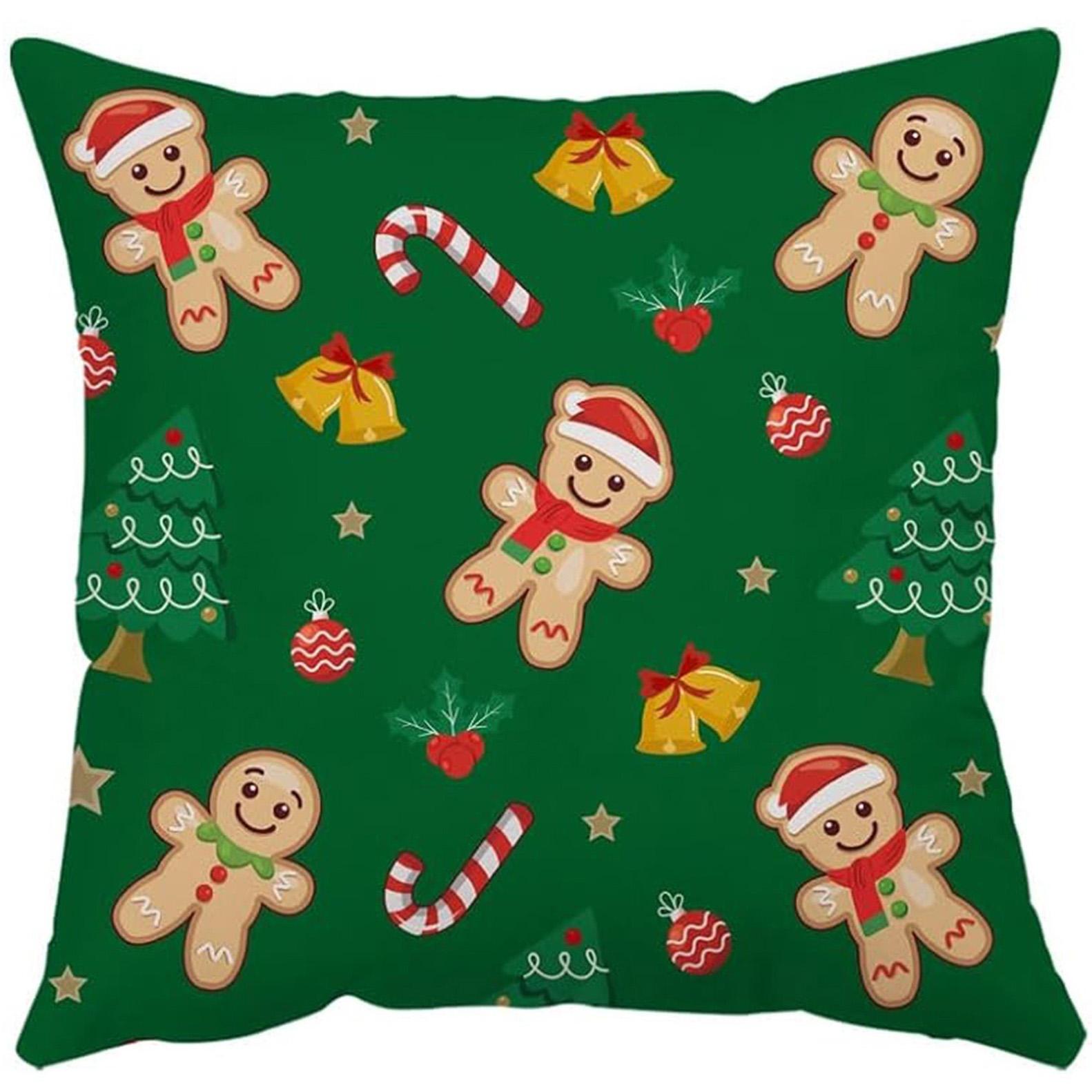 

4-Pack Christmas Pillowcases: Santa, Reindeer, Snowman & Gingerbread Delights! sofas, bedroom pillow covers, holiday gifts 18x18Inch