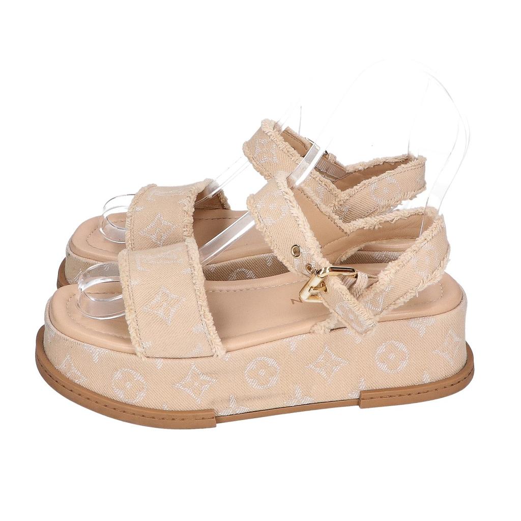 LOUIS VUITTON [2024] Maya Line Monogram Denim Strap Platform shoes 36 1/2 beigeUsed