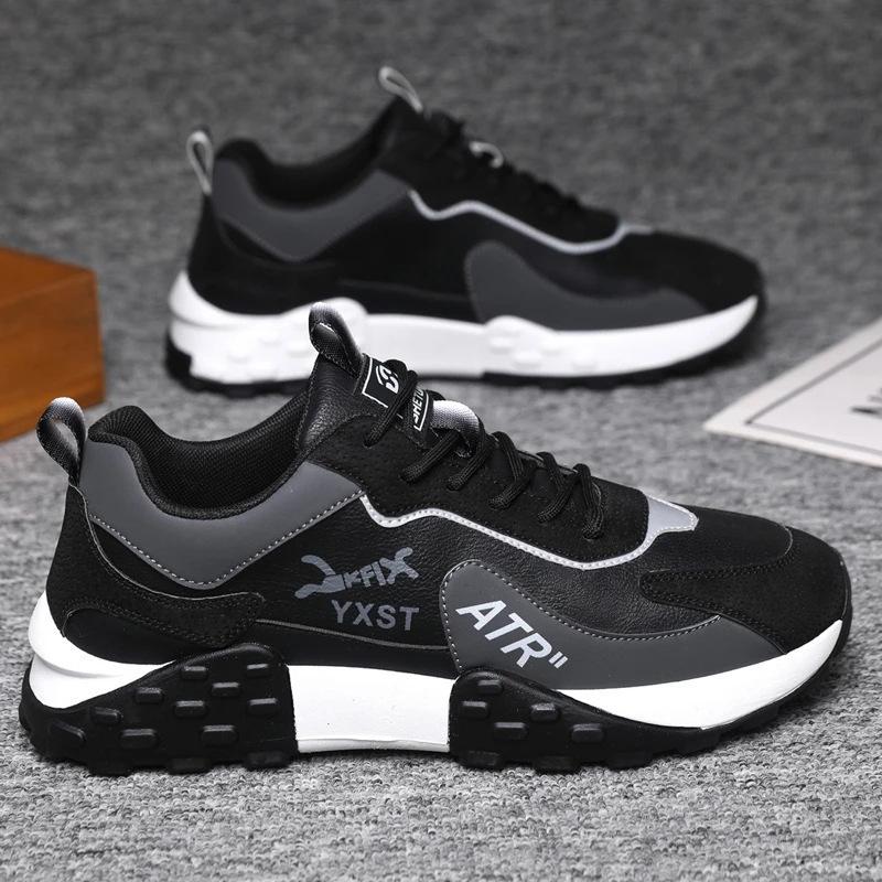

Autumn new men s shoes trendy versatile men s sports shoes leather surface breathable soft sole running shoes student casual shoes 39
