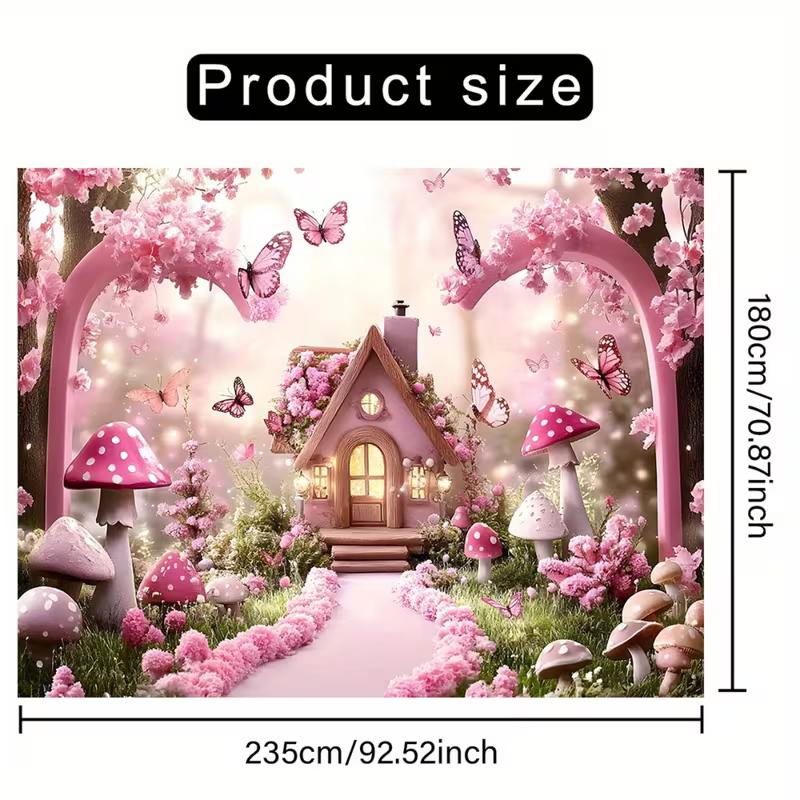2D Soft Pink Dream Backdrop with Heart Balloons, Clouds & Butterfly for Cake Smash & Romantic Room Decor