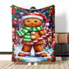 1pc Christmas Gingerbread Man Print Fleece Throw Blanket Cozy Soft Holiday Decor For Living Room Bed Couch Gift Christmas Decor