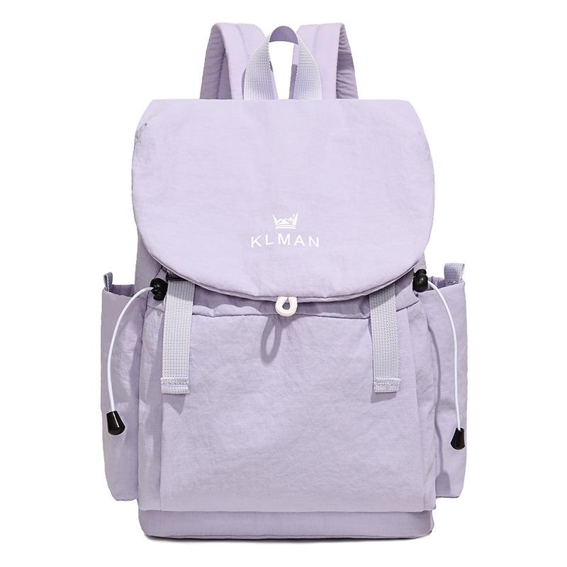 Solid Black Flap Backpack with Drawstring Closure Side Pockets Adjustable Straps Casual Travel Daypack