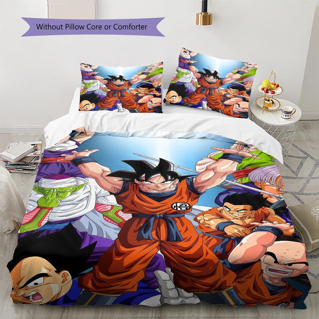 Povlečení se vzorem Son Goku, Sada přikrývky Potah na přikrývku Povlak na polštář Domácí dárek k narozeninám (1 * povlak na peřinu + 2 * povlak na polštář, bez jádra)