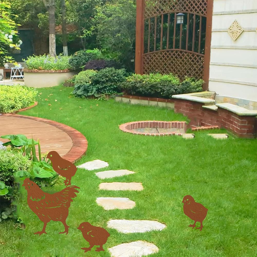 

4 pcs Premium Metal Garden Stakes Hen and Chicks Silhouette Statues for Outdoor Decor Patio Lawn Garden Gifts TY5329-02