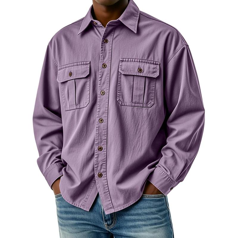 Cargo Shirts Men's Breathable Long Sleeve Multi-Pockets Work Shirts Vintage Hiking Fishing Shirt Outdoor Blouse