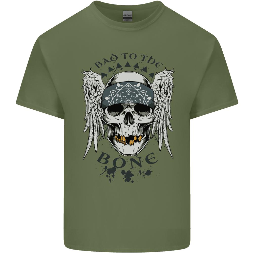 Bad To the Bone Biker Skull Angel Motorbike Unisexs Light Cotton TShirt