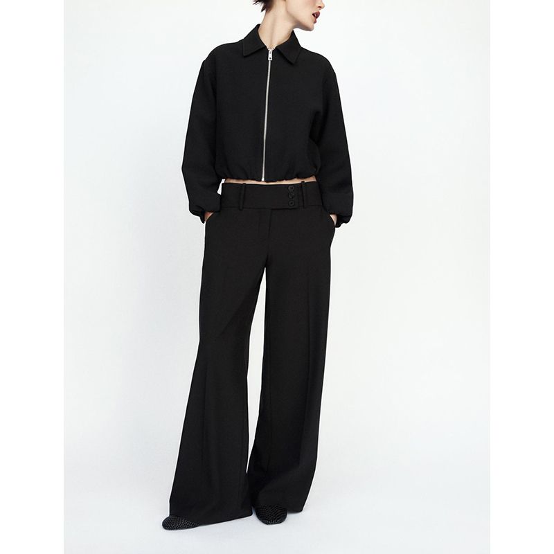 Spring and Summer Women's Clothing Single Side Pocket Decoration Simple Temperamental All-Match Mid-Waist Straight Casual Pants 2258436