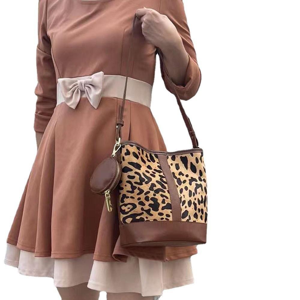 Leopard Print Horse Hair Women'S Bag Shoulder Bag Crossbody Bucket Bag Internet Celebrity Versatile Child And Mother Bag Three-Piece Set Special Offer
