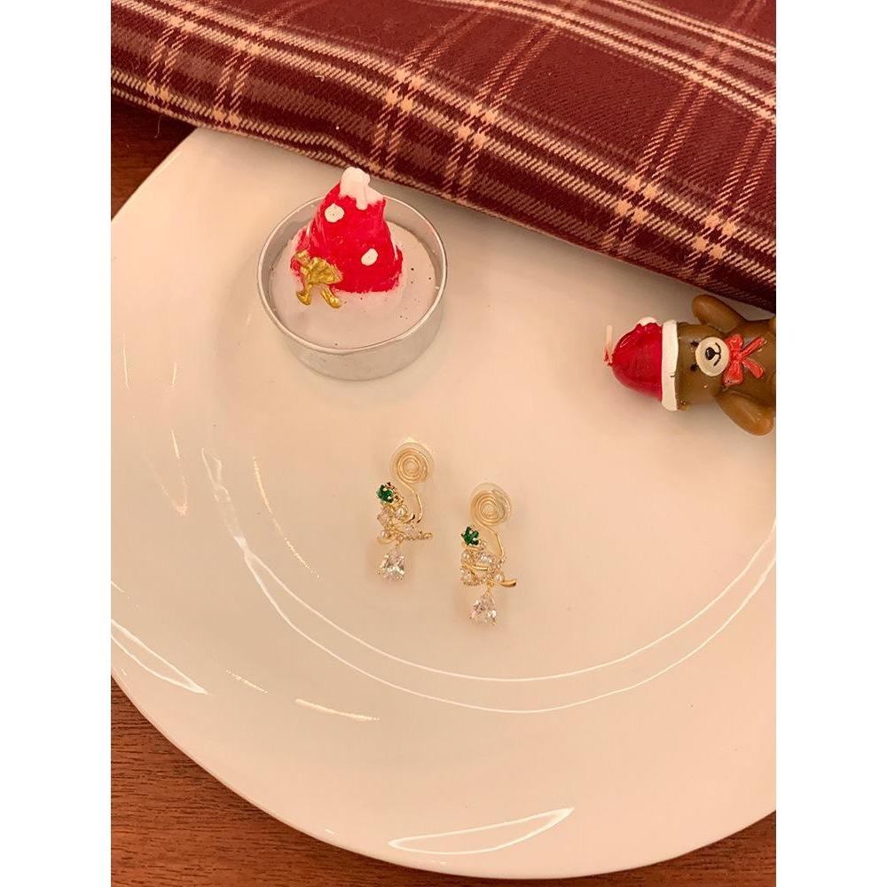 Zircon Christmas Tree Pearl Earrings for Women Light Luxury Drop Earrings Fashion Charm Zircon Christmas Gifts 2025 New In