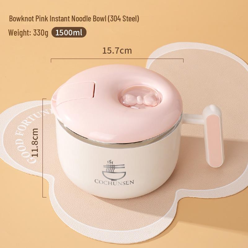 Portable Stainless Steel Noodle Bowl with Lid - Student Lunch Box Edition
