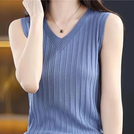 WTEMPO Large Size Solid Color Casual Versatile V-Neck Camisole Vests Women's Spring Summer Sleeveless Bottoming Tank Tops