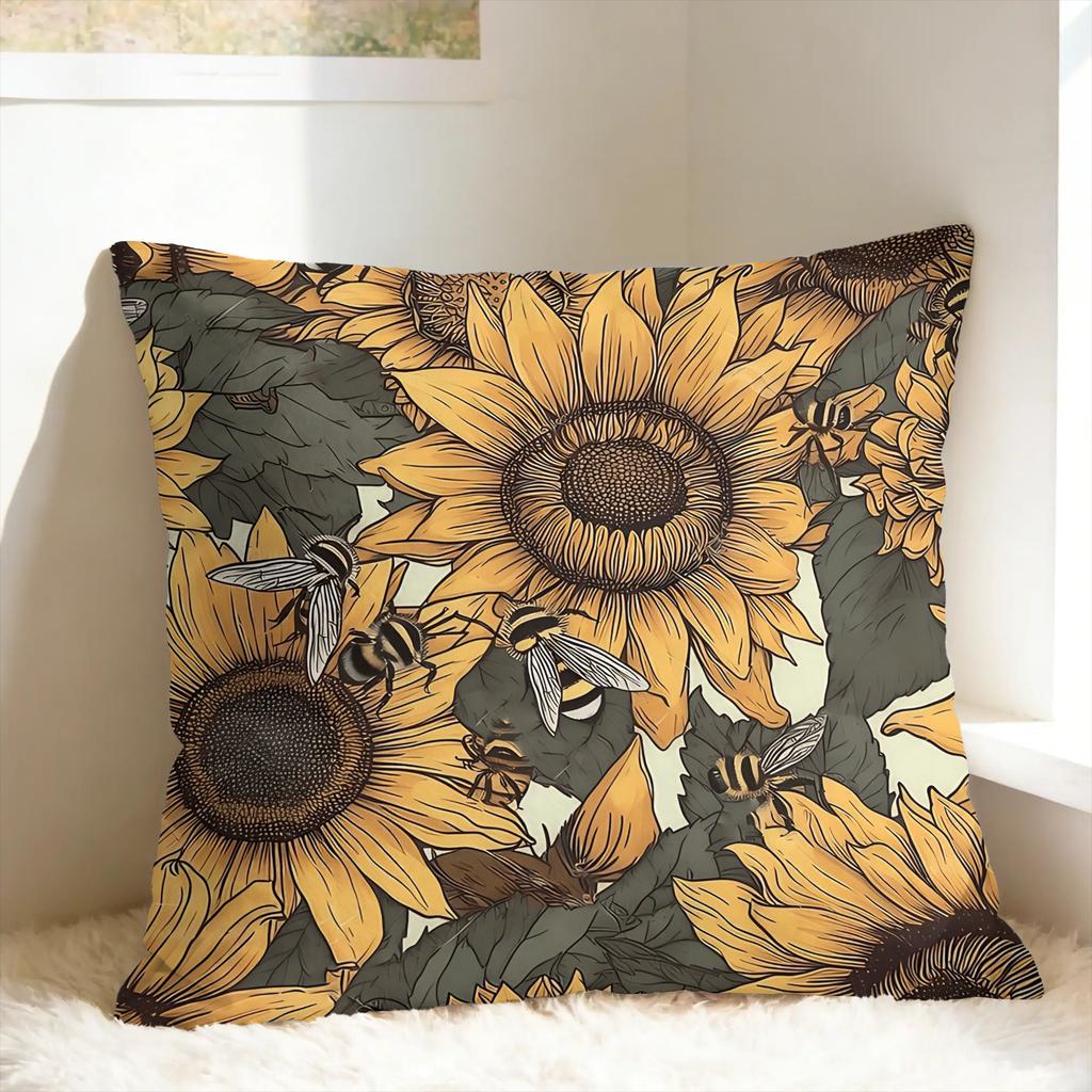 Sunflower Bee Pillow Case Soft Pillow Cover Fashion Cushion Cover For Sofa Home Decor
