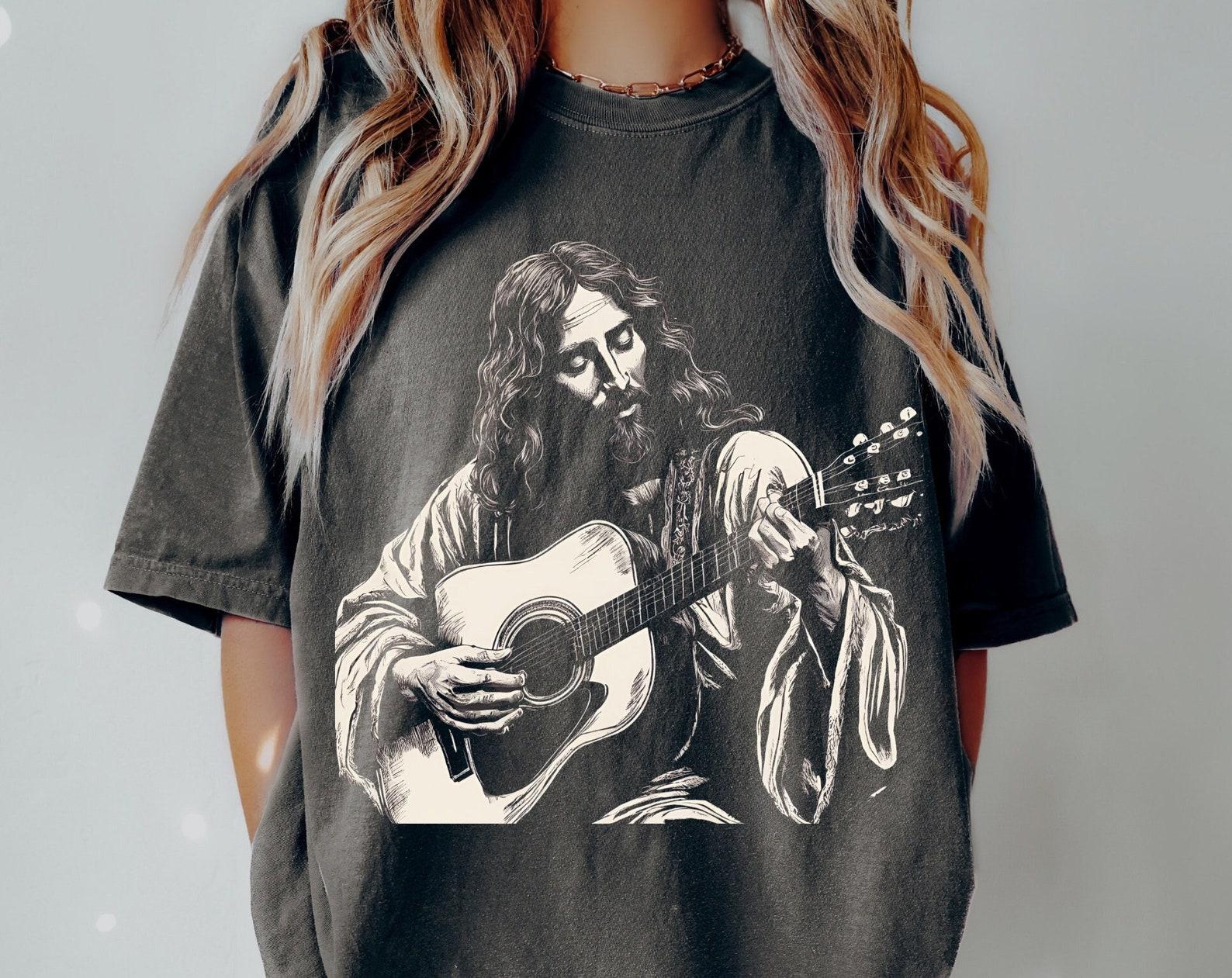 Jesus Playing Guitar Shirt, Vintage Unisex Comfort Colors T-Shirt, Christian Faith Shirt, Funny Jesus Shirt, Christian Gift, Retro Aesthetic XL