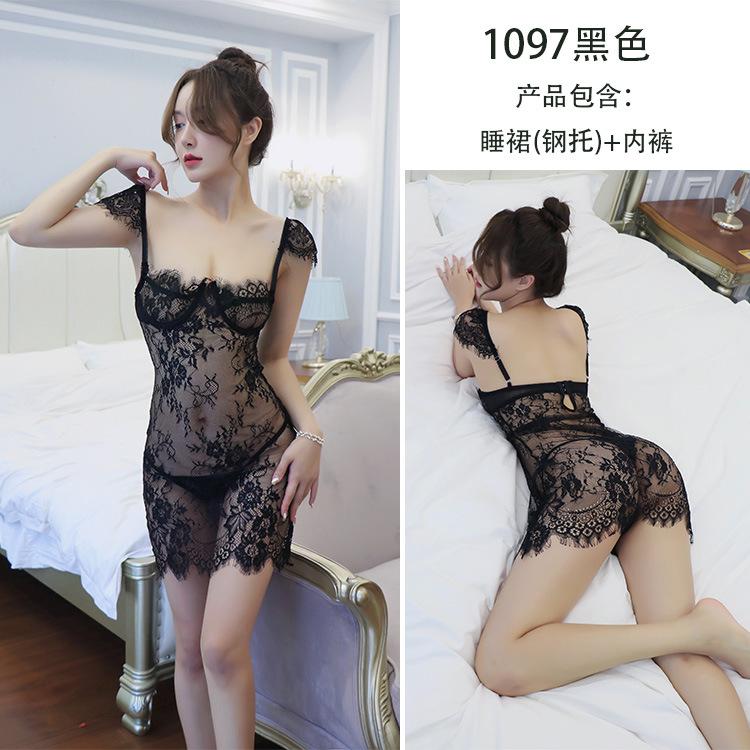 Erotic Underwear Women's Sexy Pajamas Transparent Steel Tray Gathering Nightgown Passion Seduction Suit