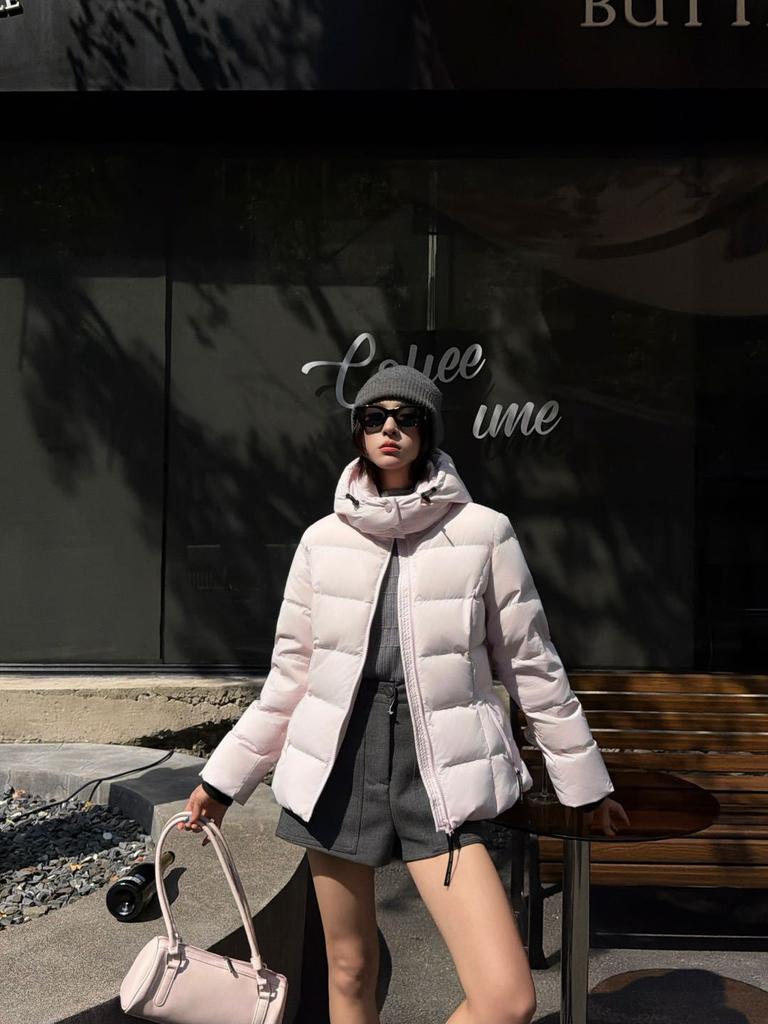 Yu Yan, white goose down waist hooded removable six-grid down jacket thickened short warm and thin jacket winter