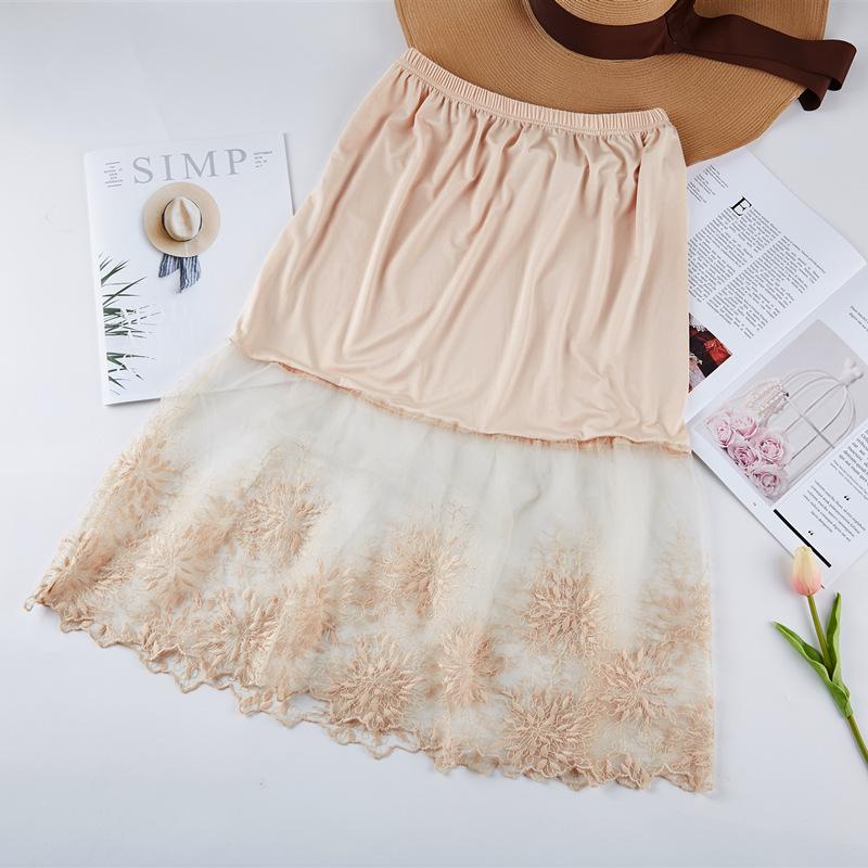 Women Skirt Extender Knee Lace Slip Hollow Length A-Line Half Extenders Women Lady Lace Slip Casual Skirt Underskirt Petticoat One Size