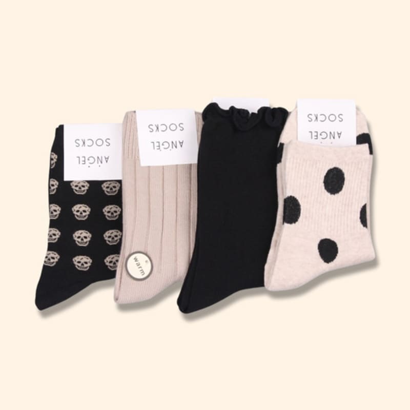ANGEL SOCKS SET004 - Patterned Gray Toned-Down Daily Fashion Gift Ankle Socks Spring Gold Jewelry