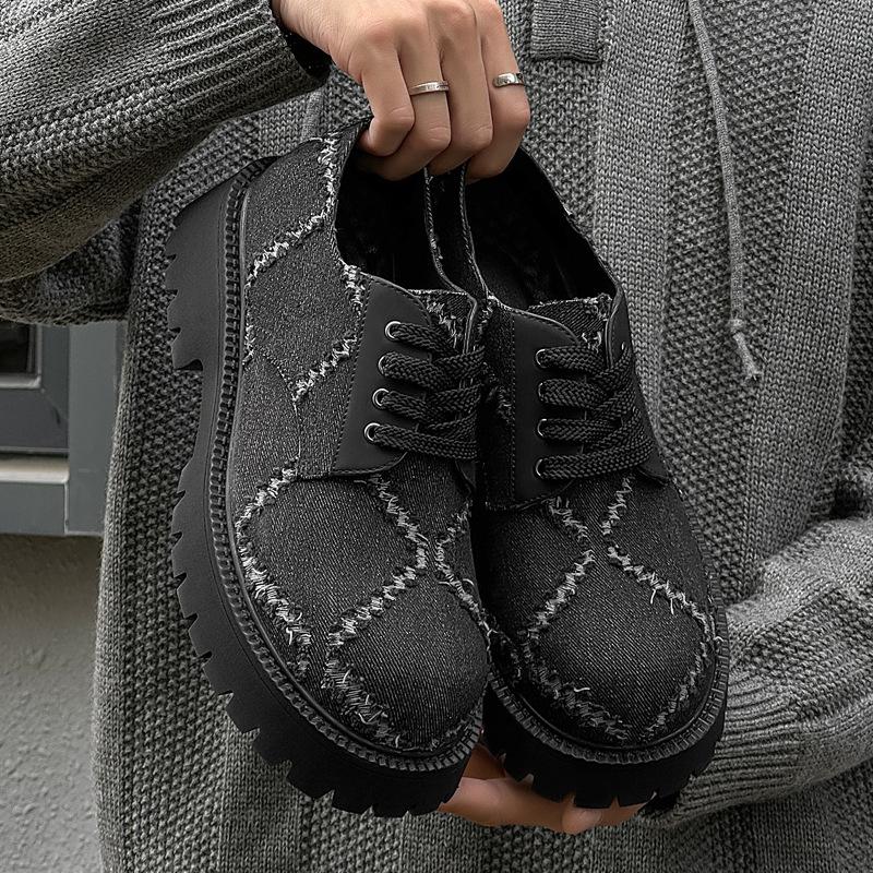 

2025 Туфли дерби тупоносые кожаные мужские 2025 новые зимние с увеличением роста черные свадебные туфли жениха 9268-J 38