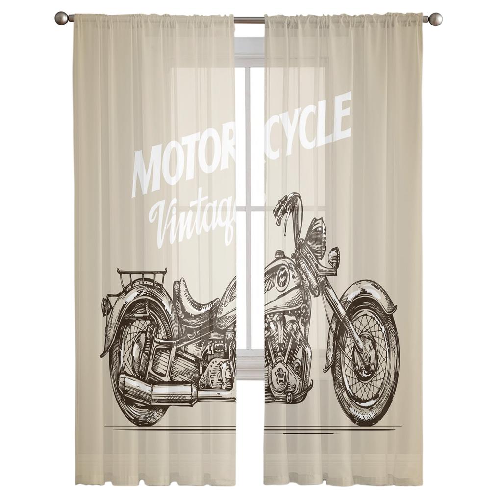 Vintage Motorcycle Modern Curtains For Living Room Transparent Tulle Curtains Window Sheer For The Bedroom Accessories Decor