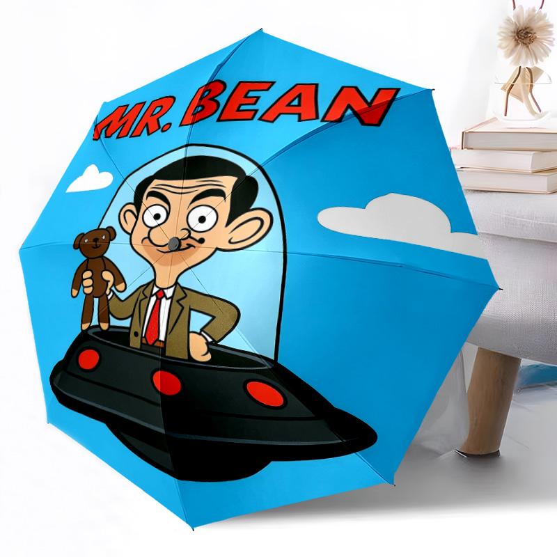 1pc Mr Bean In Ufo Automatic Umbrella Compact Durable 8 Rib Design Durable Plastic Iron Travel Essential Outdoor Accessory Spiritual Gift Y2