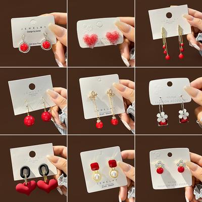 Rode Serie Kwast Oorbellen, Modieuze Lange Dunne Bruiloft Liefde Parel Stud Oorbellen Collectie