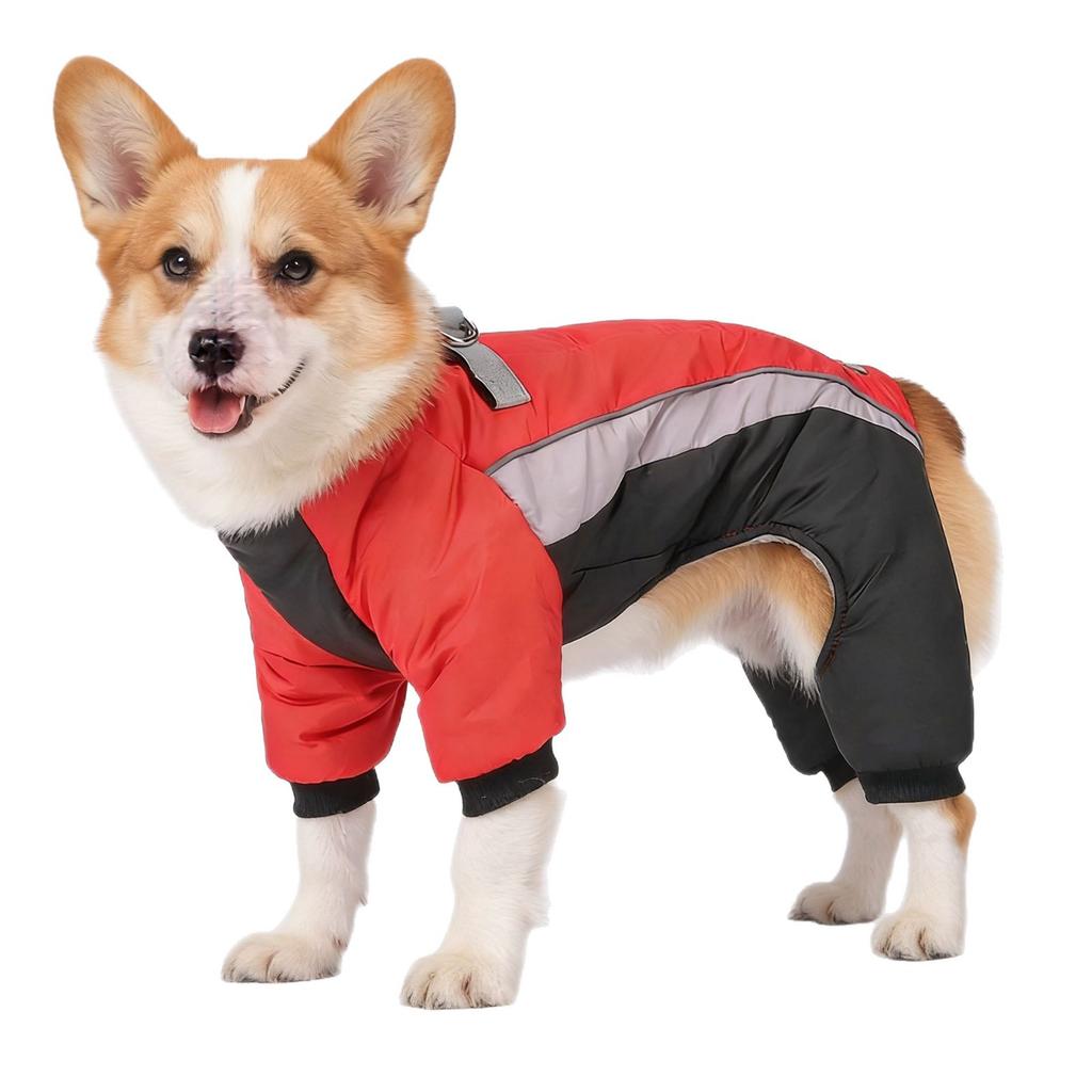 Autumn and winter new dog clothes puppy four-legged cotton clothes outdoor reflective belt traction cold-proof dog cotton-padded clothes