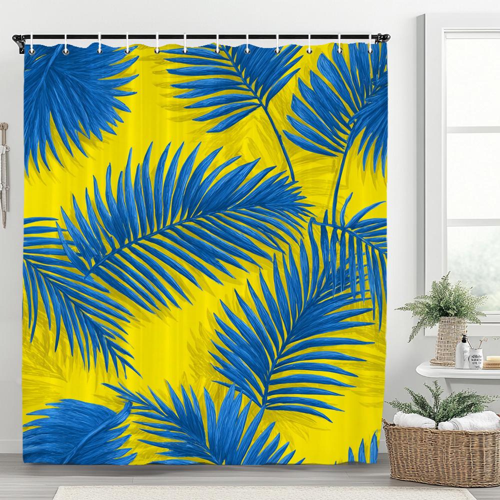 Tropical Plant Leaves Shower Curtain for Bathroom Romantic Wildflower Plants Nature Scenery Decorative Curtain Set with Hooks