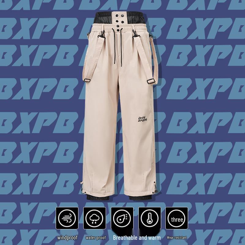 Wodoodporne Wiatroszczelne Spodnie Narciarskie z Odpinanymi Szelkami - Unisex Jednokolorowy Sprzęt Śnieżny do Narciarstwa na Świeżym Powietrzu