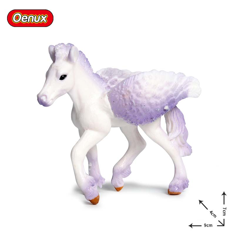 Oenux Original Genuine Fairy Tale Fly Horse Simulation Animal Mythical Elves Elf Pegasus Action Figures Model PVC Cute Kids Toy