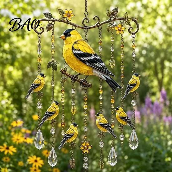 Natural White Noise Chime Graceful Bird Wind Chimes, Chimes for Outside, Metal Hanging Crystal Suncatchers with Pendants Garden Yard Decor Bead