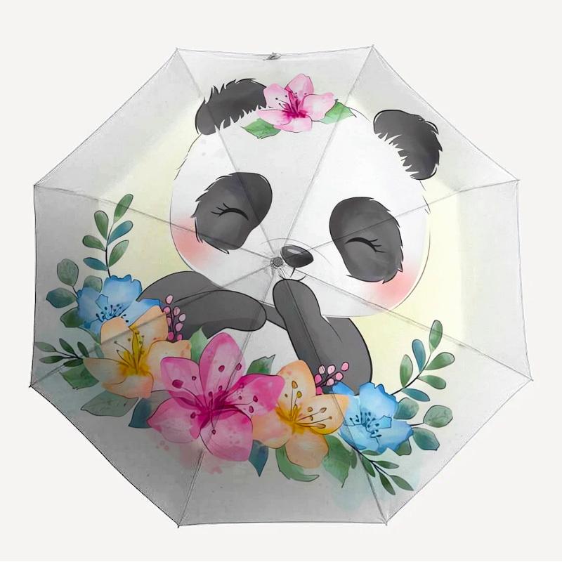 1pc Panda Flowers Themed High-quality Umbrella,Automatic Opening and Closing Umbrella,Multi-functional Umbrella G0811393