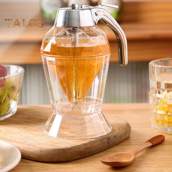 Dispenser per miele da cucina da 180 ml con coperchio in acciaio inossidabile, senza gocciolamento, in vetro, a forma di diamante, dispenser per sciroppo a tenuta stagna, bottiglia di olio d'oliva, salsa, aceto
