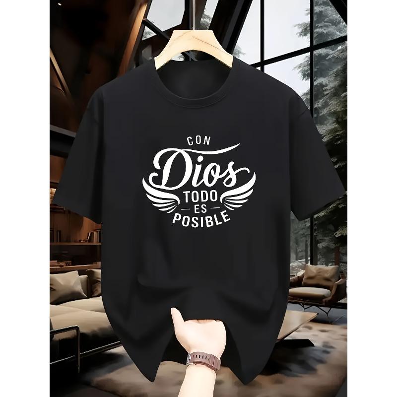 European Size Round Neck Short-Sleeve T-Shirt,Print In Artistic Handwritten Font Combined with Wing Decorations