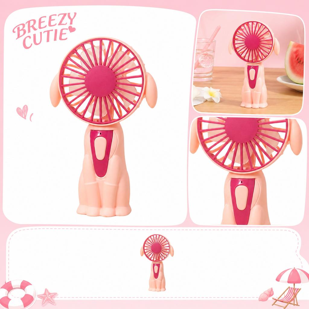 Portable Handheld Fan with Rechargeable Battery Cute Cartoon Dog Design Adjustable Three-Speed Settings for Personal Use Indoor Outdoor
