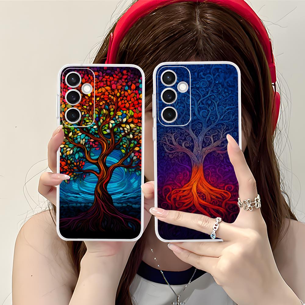 World Life Tree Mobile Phone Case for Samsung Galaxy S25 S24 S23 S22 S21Plus FE Ultra Clear Colorful Cover Smartphone Cover